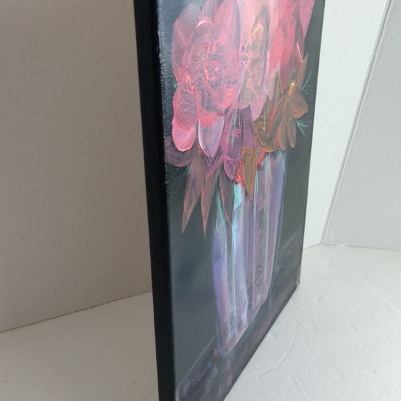 Handmade Painting Of A Vase Full Of Flowers Abstract Original Art 16x12 Canvas - Picture 3 of 16